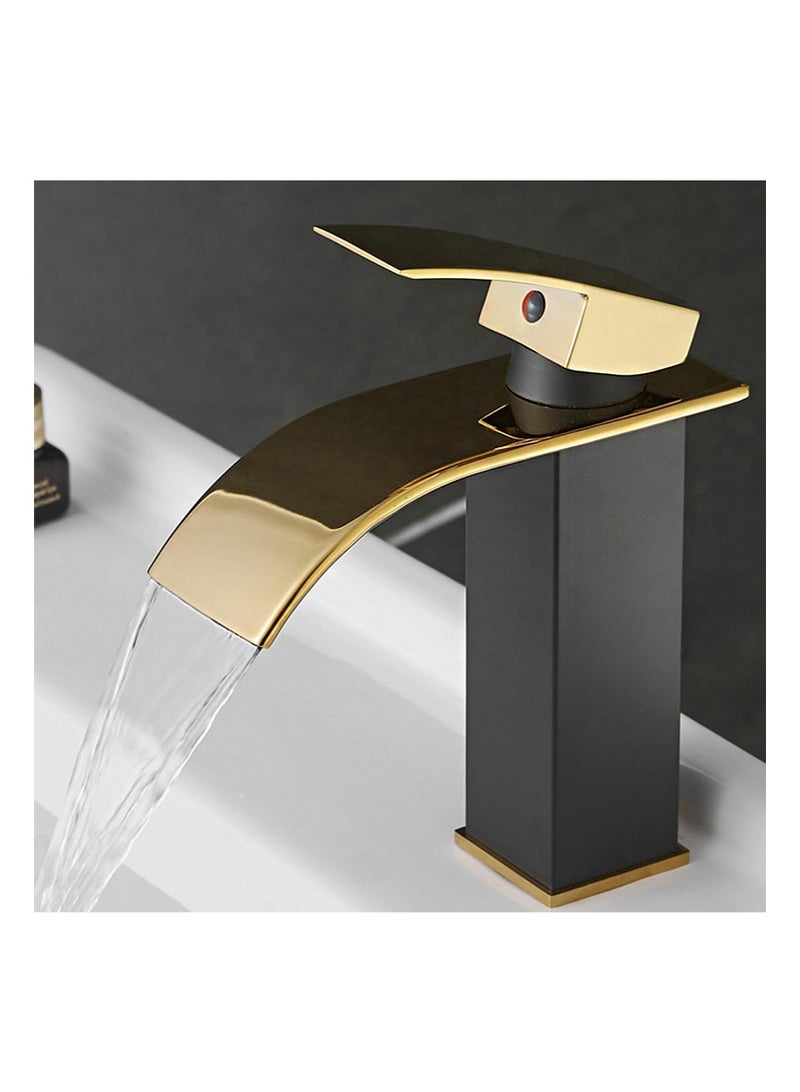 HaLunhi Stainless Steel Bathroom Faucets, Waterfall-Style Bathroom Sink Faucets, Hot and Cold Water Mixing Faucets, Countertop-Mounted Modern Single-hole Bathroom Sink Faucets（Black Gold） - Image 3